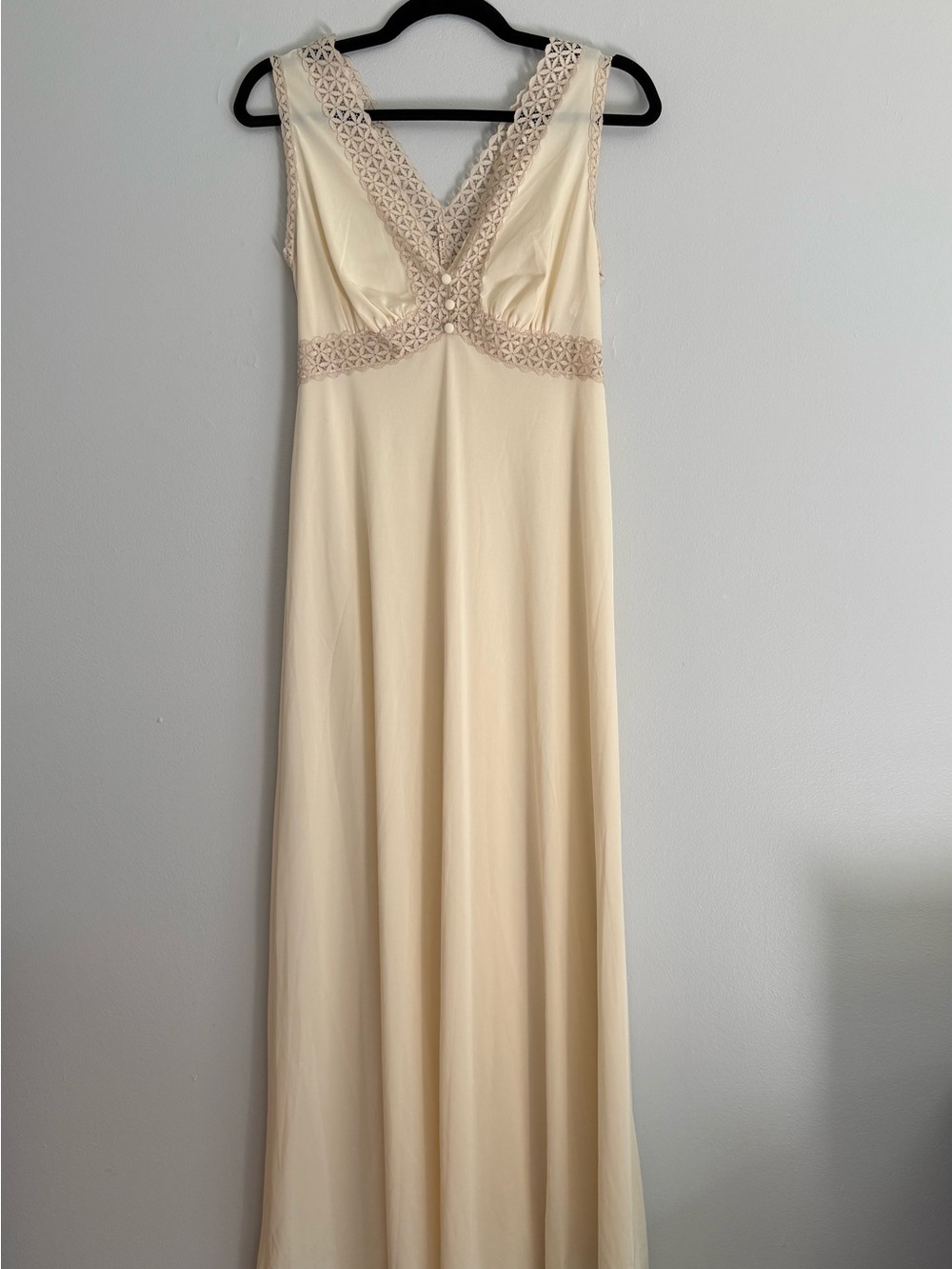 Vintage Cream V-Neck Lace Trim Maxi Slip